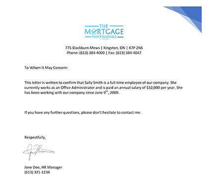 Letter Of Employment For Mortgage Template